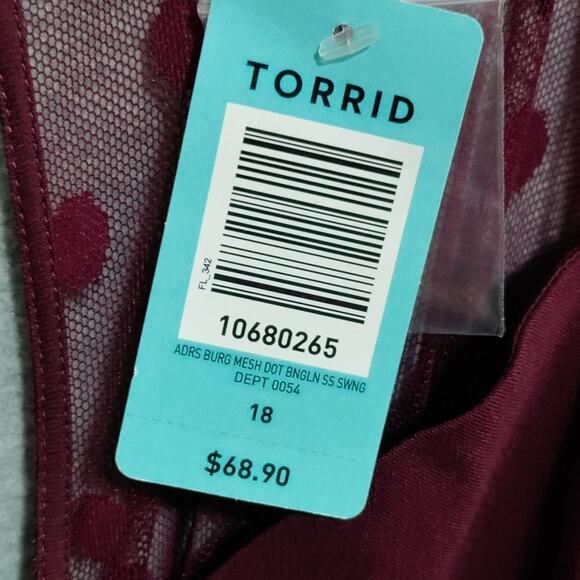 Torrid Plus Size 18 (2x) Burgundy Mesh Dot Pinup Swing Dress NWT - Picture 4 of 14